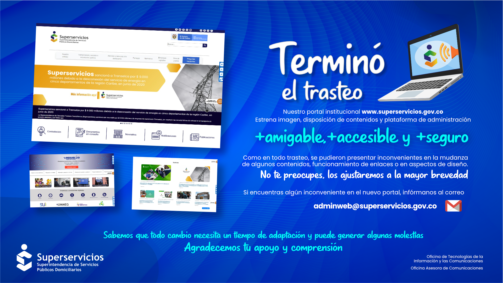 Nuevo sitio web institucional. Más amigable, accesible y seguro para los visitantes