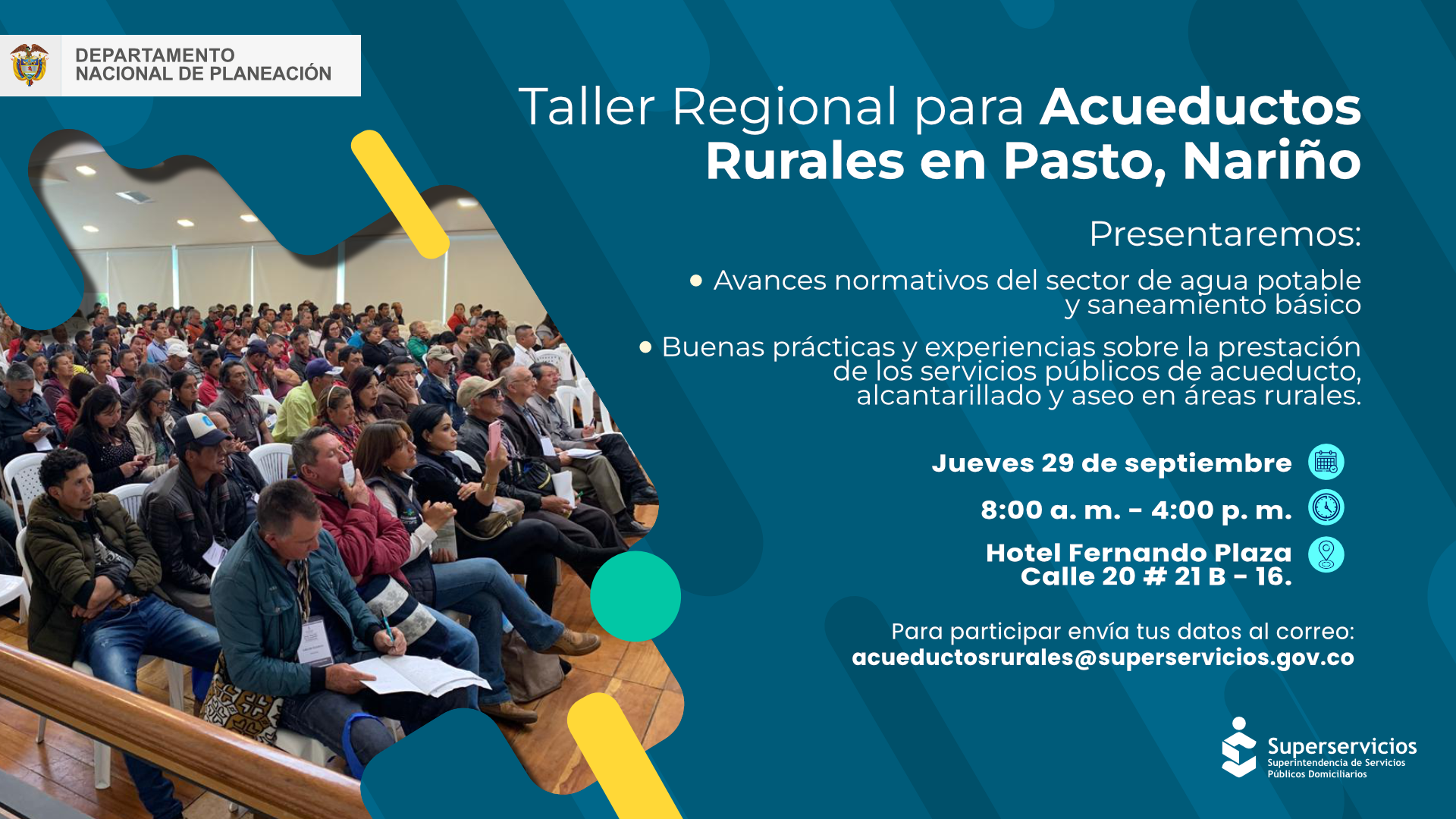 Taller Regional para Acueductos Rurales en Pasto, Nariño, donde se trataran los avances normativos del sector de agua potable y saneamiento básico

