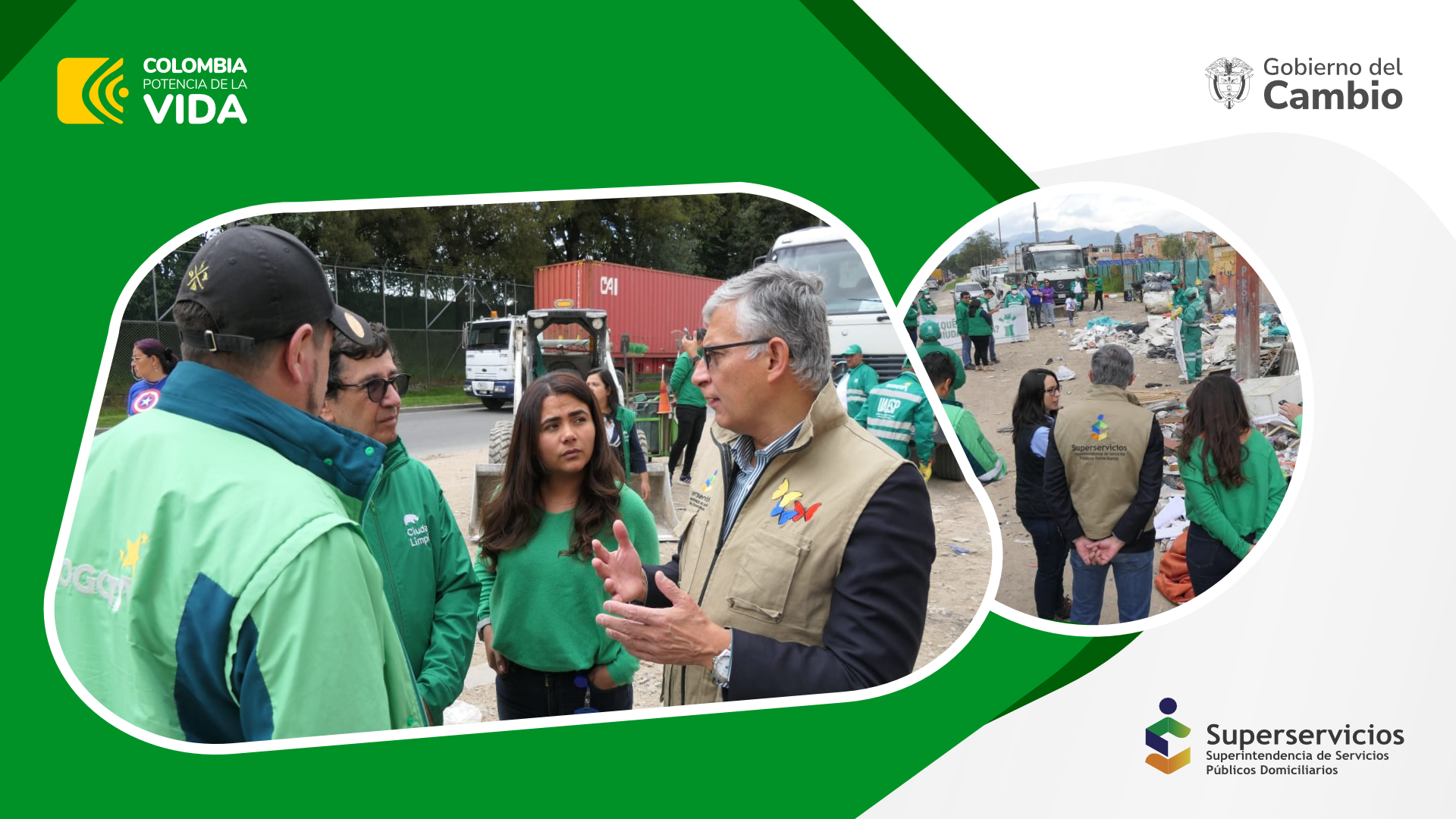Delegado para Acueducto, Alcantarillado y Aseo, Carlos Betancourt Galeano junto con la directora técnica de Gestión de Aseo, Diana Marcela Perdomo y gestores de la UAESP