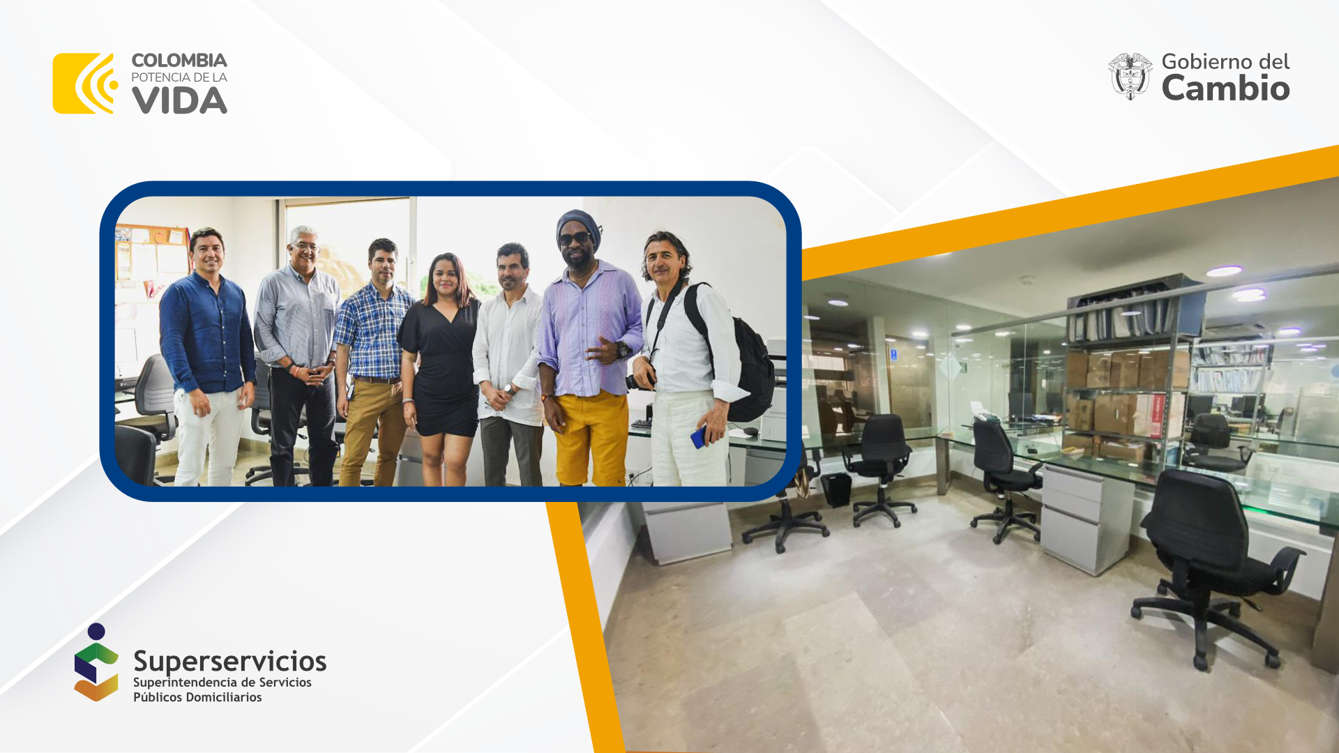 superintendentes delegados Orlando Velandia Sepúlveda, para Energía y Gas Combustible; y Ulver Triviño Hermida, para la Protección al Usuario y la Gestión en el Territorio; el director técnico de Gestión de Acueducto y Alcantarillado, James Copete Ríos; y el jefe de la Oficina Asesora de Comunicaciones, Fernando Ballesteros Valencia.