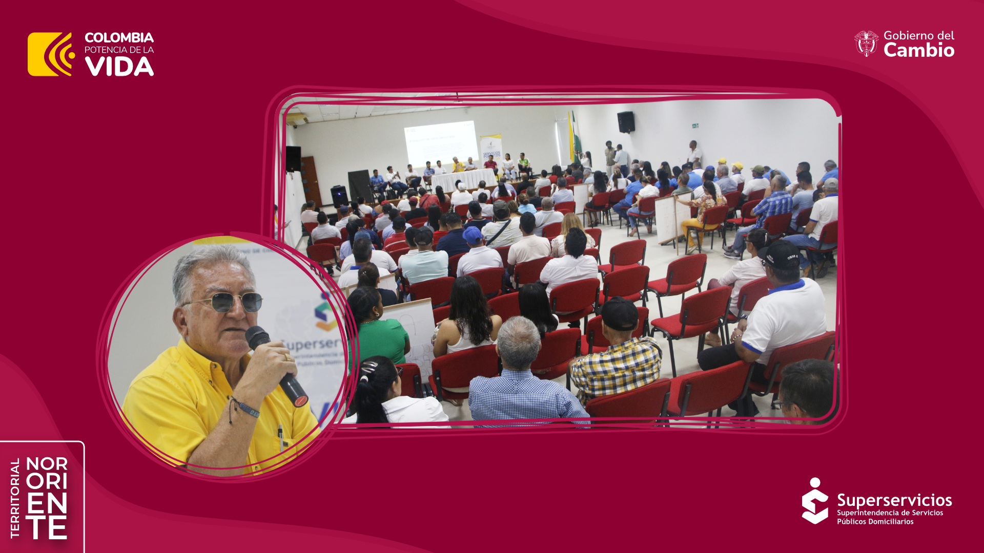 Superintendente Dagoberto Quiroga Collazos escuchando a las comunidades de asistentes al diálogo Servicios Públicos por la Vida