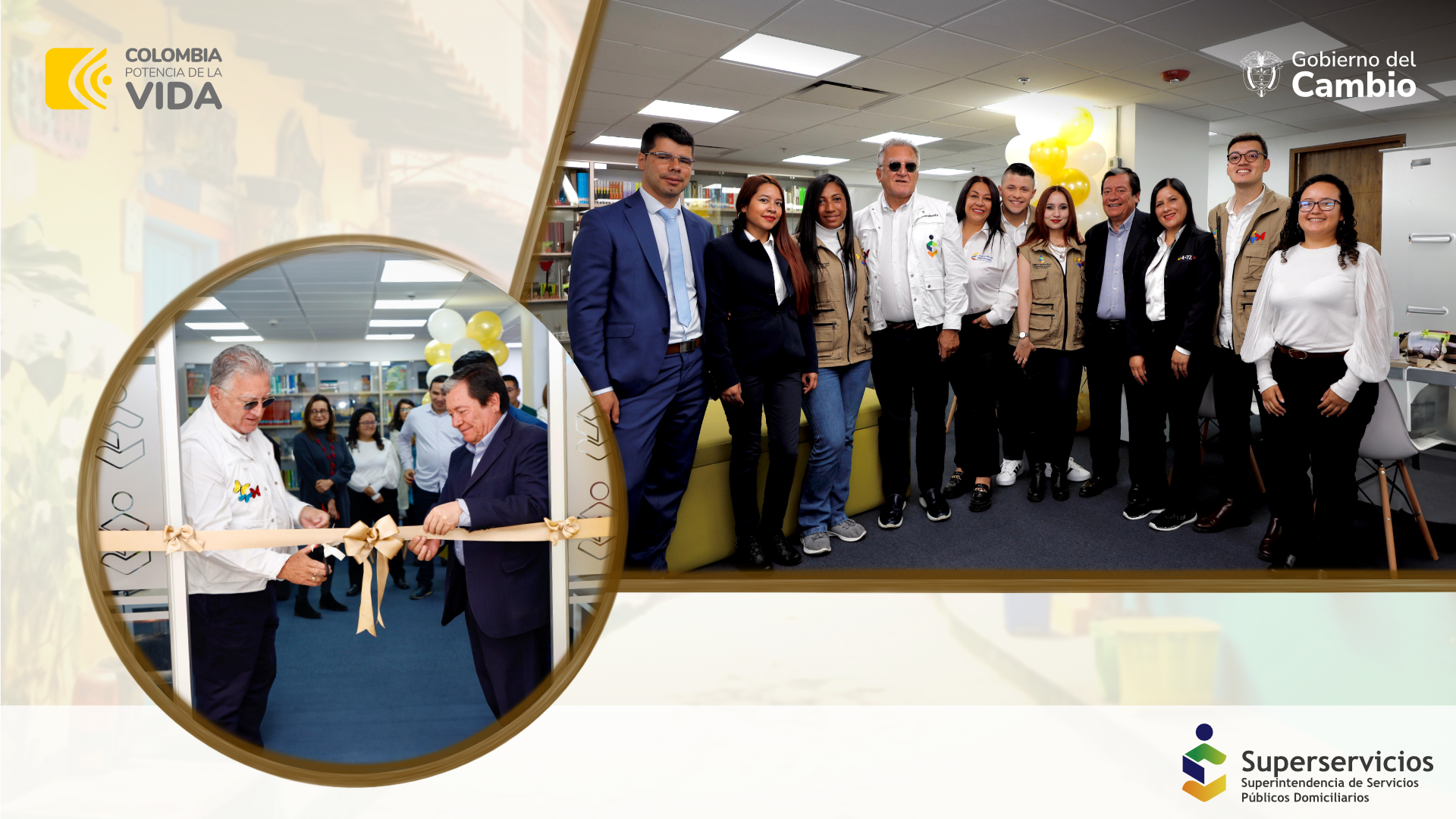 El Superintendente, Dagoberto Quiroga, acompañado del delegado para la Protección al Usuario, Ulver Trivino; el director de la Territorial Centro, Jaime Gómez; y los asesores de la Superservicios que atenderán en el PAS. 