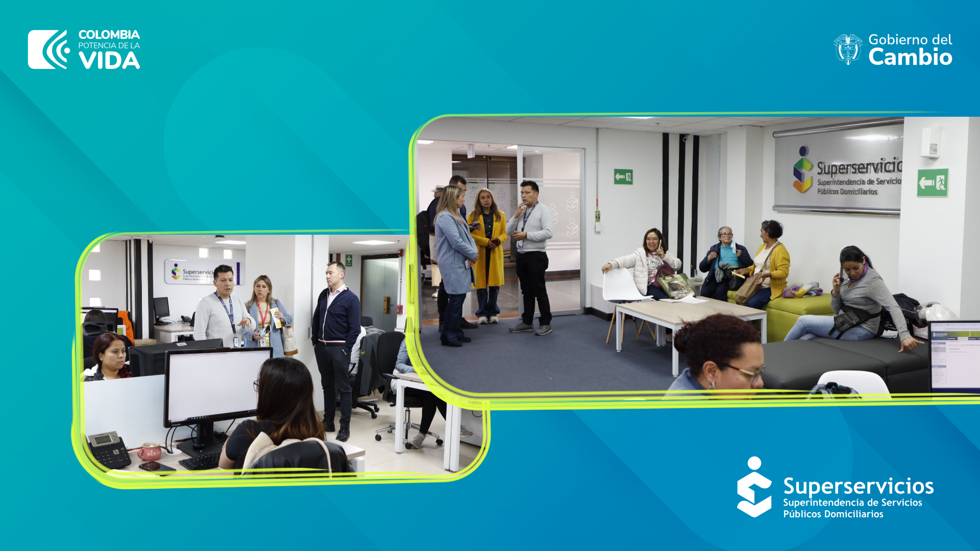 funcionarios del Ministerio de Igualdad y Equidad visitando el Punto de Atención de la Superservicios