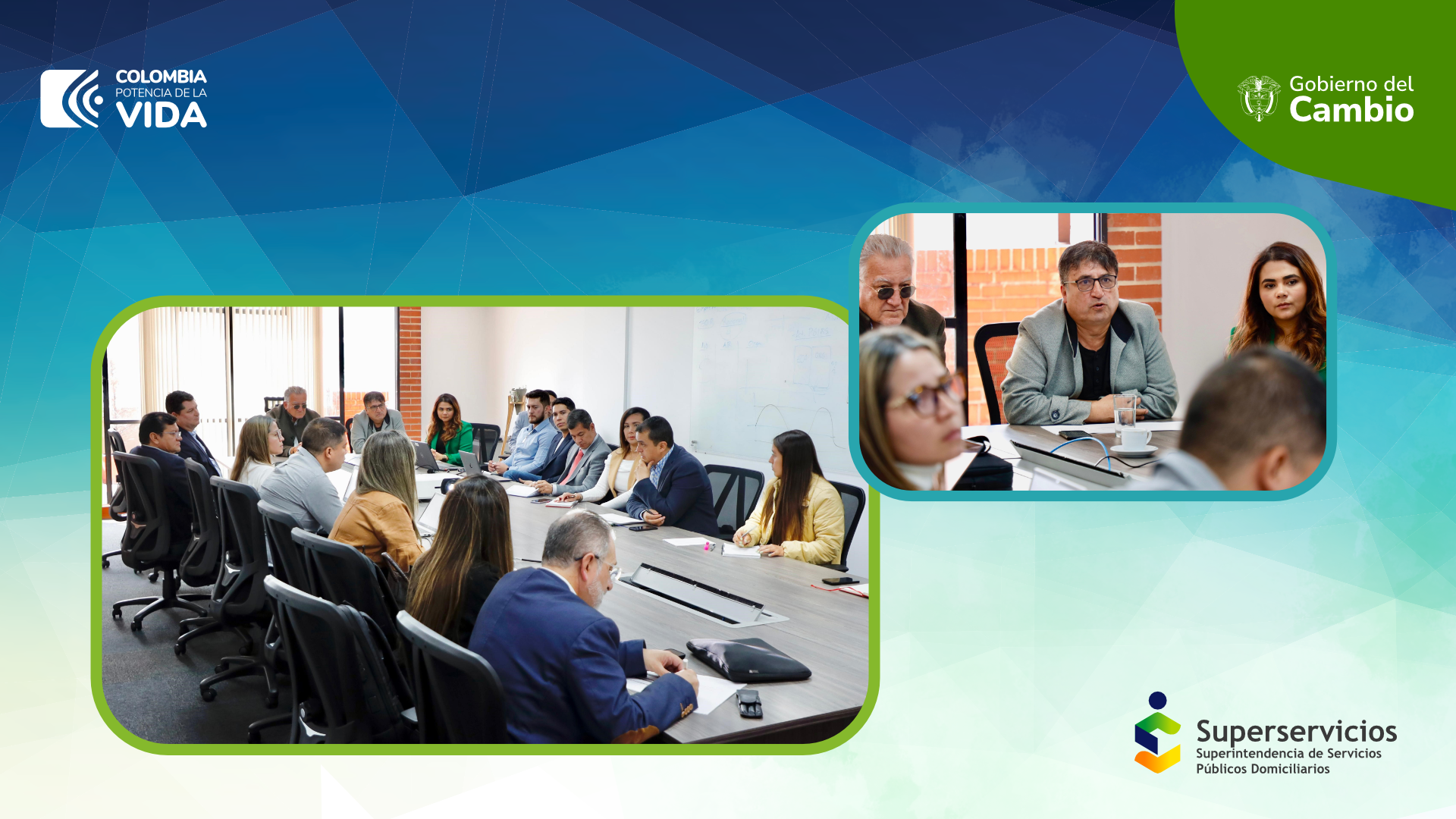 Superintendente Dagoberto Quiroga en mesa técnica de trabajo con funcionarios de empresas del servicio de aseo de Pacaribe, Servicios Ambientales, Promovalle, PromoCali y Promoambiental Distrito