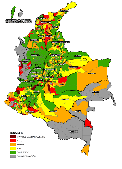 Mapa de la calidad del agua por departamentos