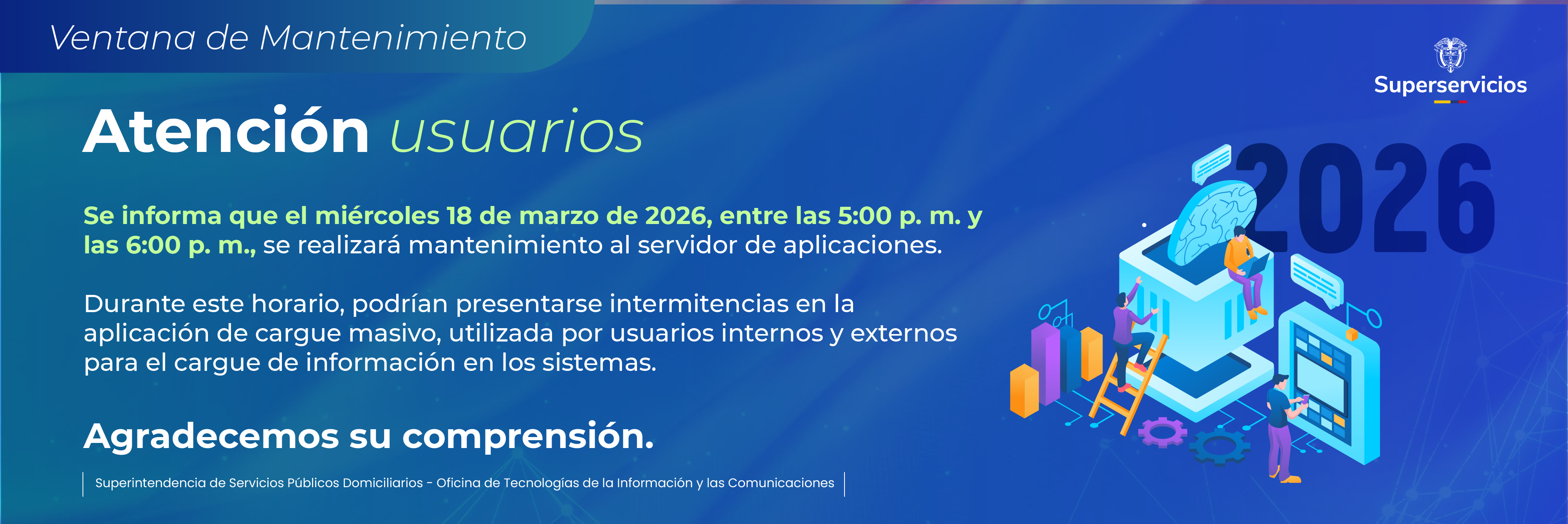 Ventana de Mantenimiento: Indisponibilidad 7 de marzo de 2026