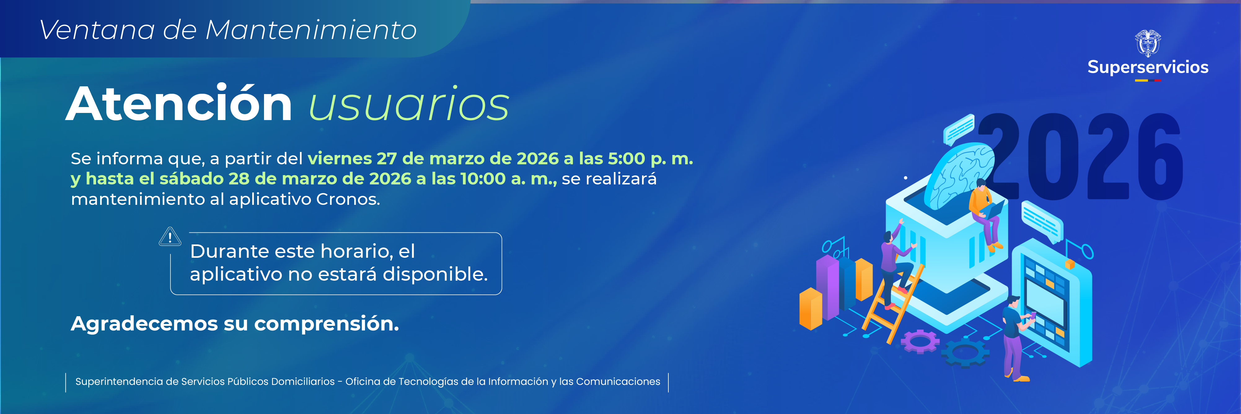 Ventana de Mantenimiento: Indisponibilidad 27 de marzo de 2026