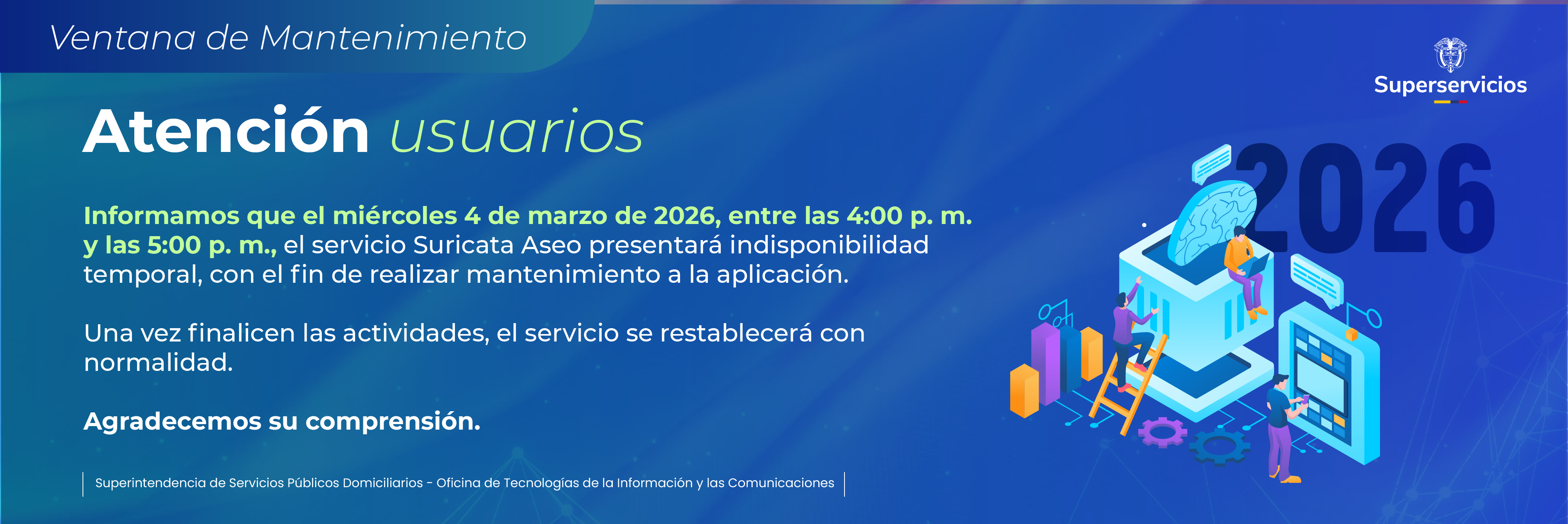 Ventana de Mantenimiento: Indisponibilidad 4 de marzo de 2026
