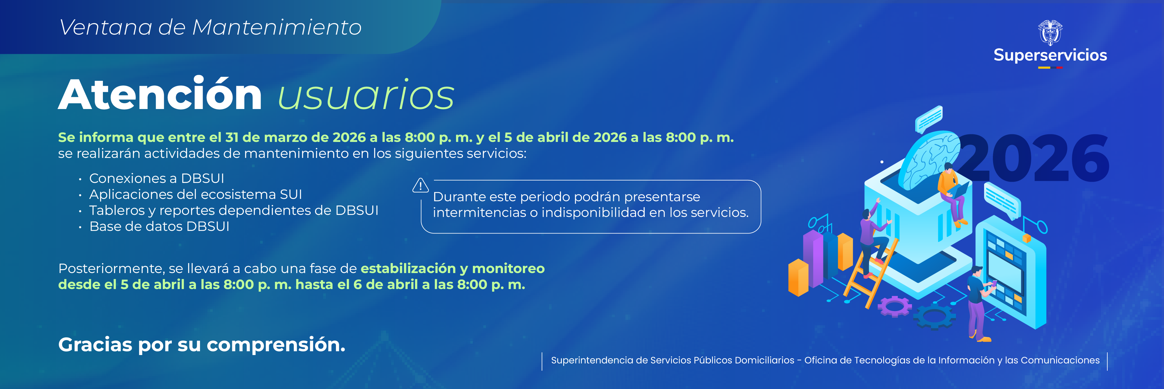 Ventana de Mantenimiento: Indisponibilidad 31 de marzo de 2026