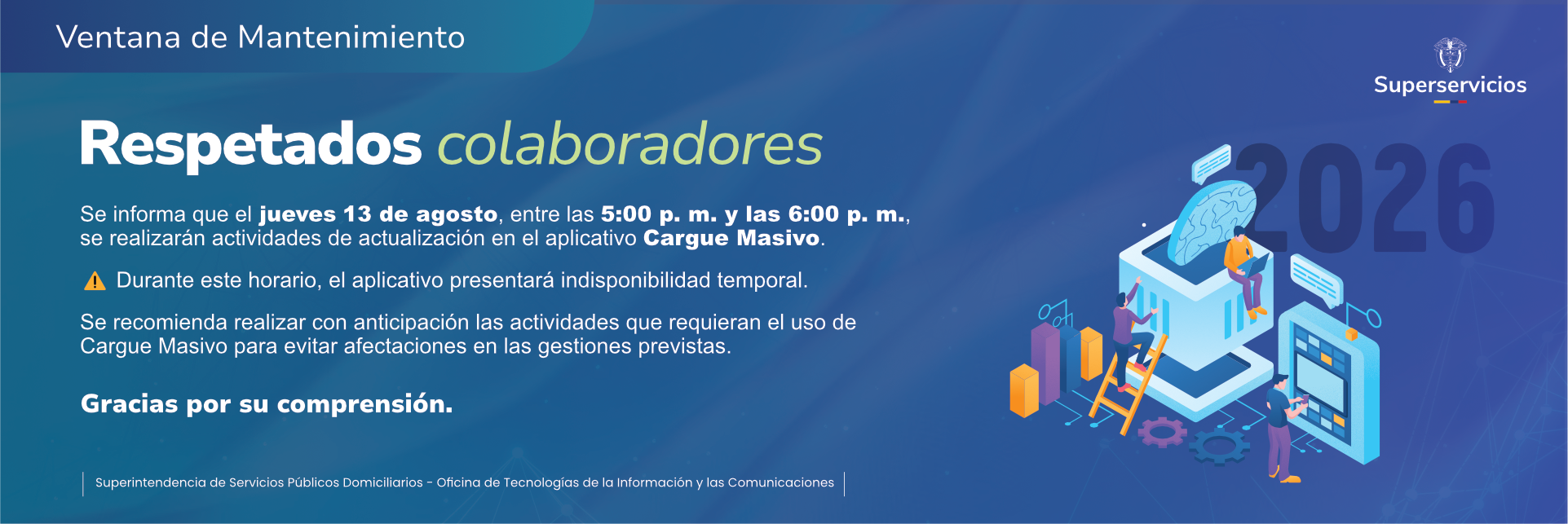 banner Venta de mantenimiento aplicativo Cargue Masivo