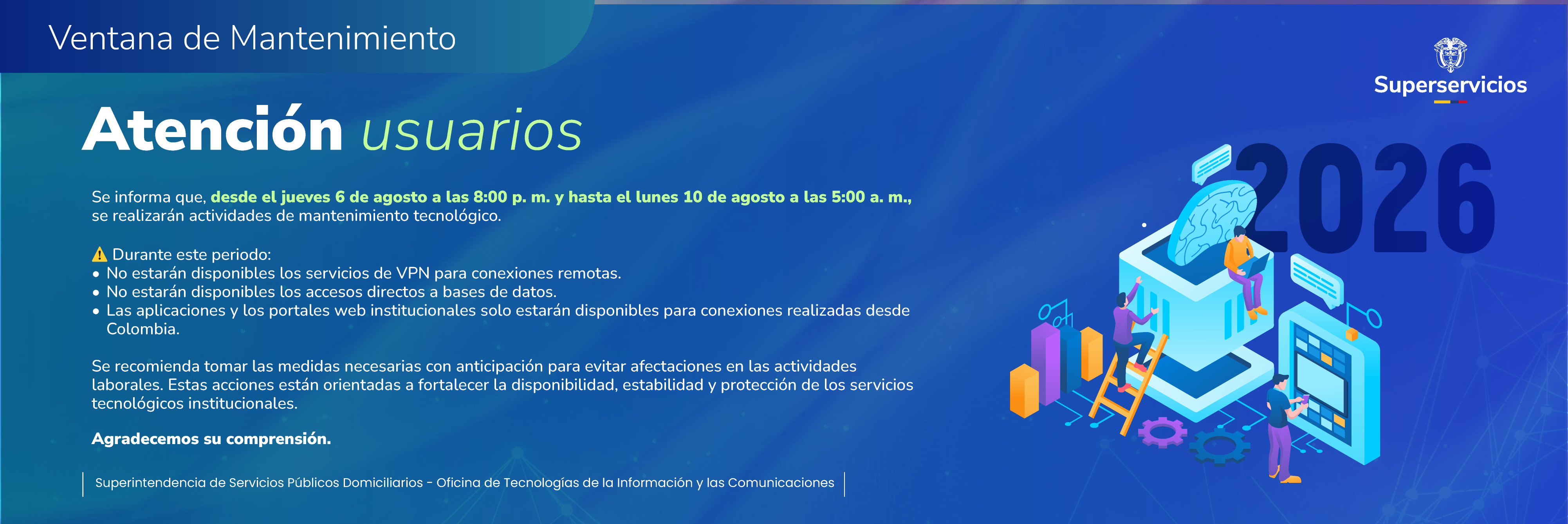 Banner ventana de mantenimiento vpn